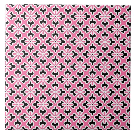 Floral kimono print, roze, zwart-wit tegeltje (Voorkant)