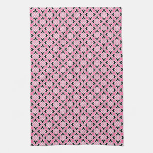 Floral kimono print, roze, zwart-wit theedoek