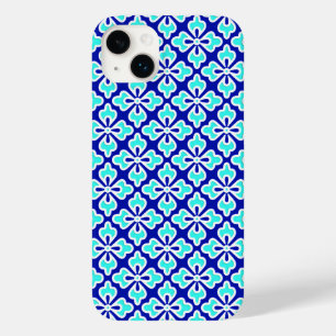 Floral kimono print, turquoise en kobalt blue Case-Mate iPhone 14 plus hoesje