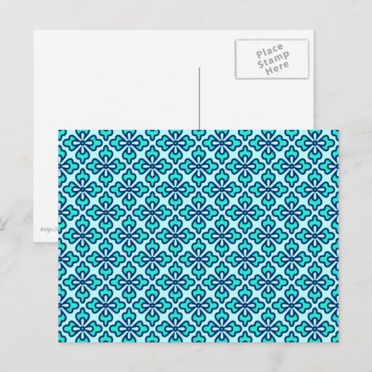 Floral kimono print, turquoise, marine en aqua briefkaart (Voorkant / Achterkant)