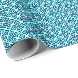 Floral kimono print, turquoise, marine en aqua cadeaupapier