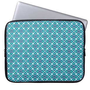 Floral kimono print, turquoise, marine en aqua laptop sleeve