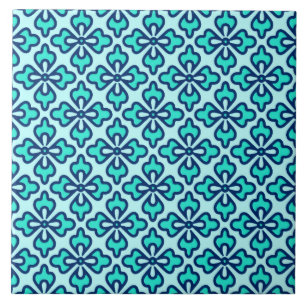 Floral kimono print, turquoise, marine en aqua tegeltje