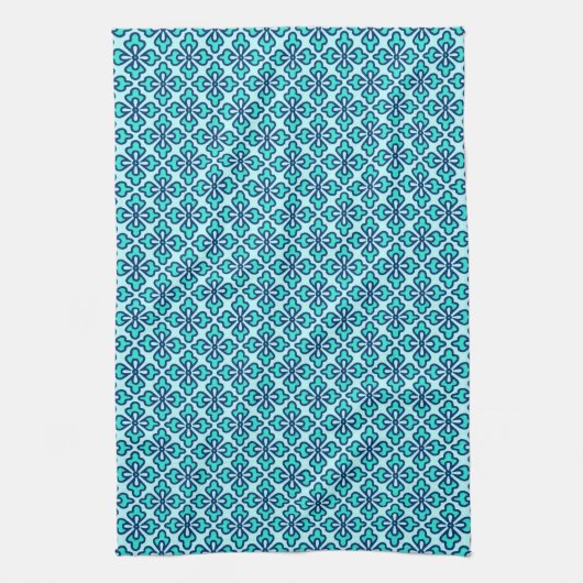 Floral kimono print, turquoise, marine en aqua theedoek (Verticaal)