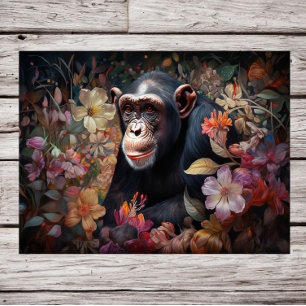 Floral Kingdom: A Chimpansee Amidst a Garden of Co Perfect Poster