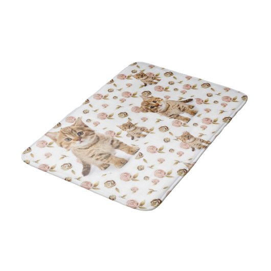 Floral Kitten Bathroom Bath Mat (Gekanteld)