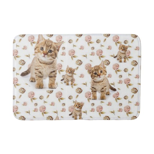 Floral Kitten Bathroom Bath Mat (Voorkant)
