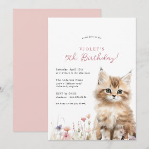 Floral kitten Schattigee kat thema meisje's verjaa Kaart