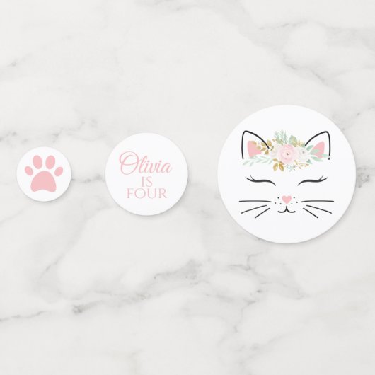 Floral Kitten Verjaardagsfeest Confetti (Voorkanten)