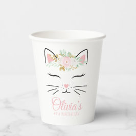 Floral Kitten Verjaardagsfeestje kat gezicht Papieren Bekers