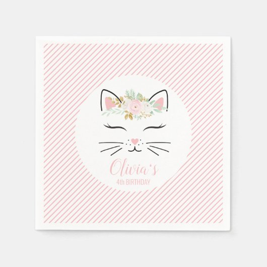 Floral Kitten Verjaardagsfeestje servetten kat gez (Voorkant)