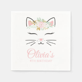 Floral Kitten Verjaardagsfeestje servetten roze