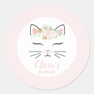 Floral Kitten Verjaardagsfeestje Stickers kat gezi