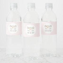 Floral kitten verjaardagsfeestje waterfles labels etiket