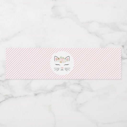 Floral kitten verjaardagsfeestje waterfles labels waterfles etiket (Enkel label)