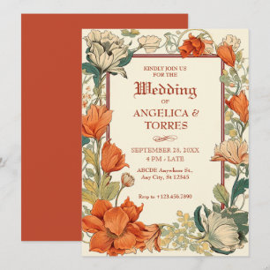 Floral klassieke artistieke bruiloft kaart