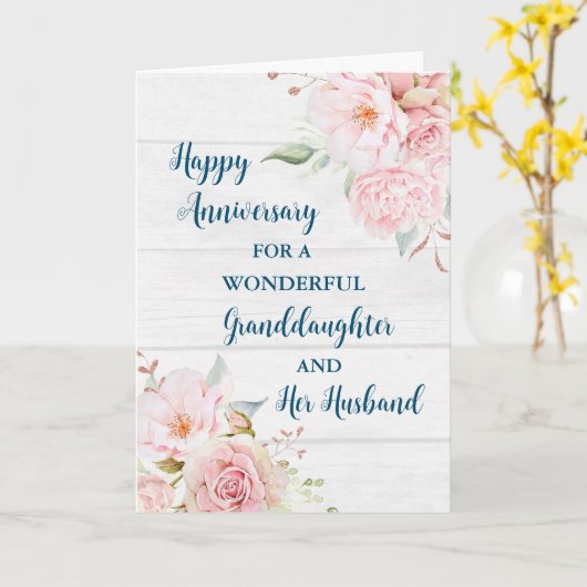 Floral kleindochter en haar man Jubileum Kaart (Gele Bloem)