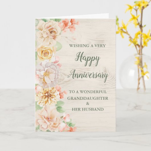 Floral kleindochter en haar man Jubileum Kaart (Gele Bloem)