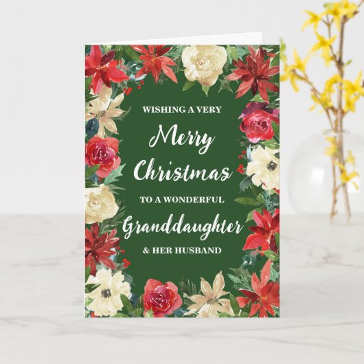 Floral Kleindochter & haar man Vrolijk Kerstfeest Kaart (Gele Bloem)