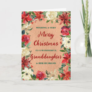 Floral Kleindochter & haar man Vrolijk Kerstfeest Kaart