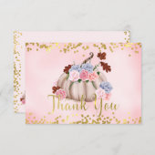 Floral kleine pompoen meisje Baby shower dank u Informatiekaartje (Voorkant / Achterkant)