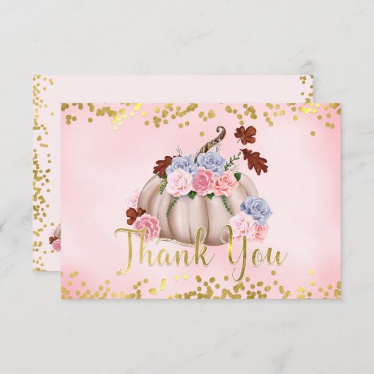 Floral kleine pompoen meisje Baby shower dank u Informatiekaartje (Voorkant / Achterkant)