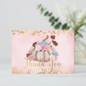 Floral kleine pompoen meisje Baby shower dank u Informatiekaartje (Staand voorkant)