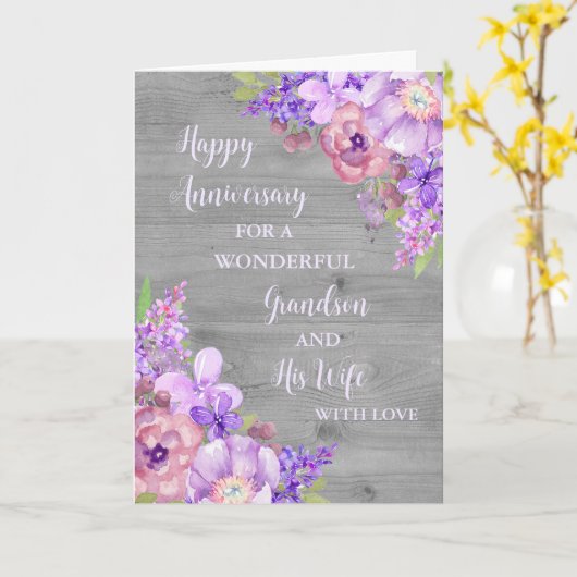 Floral kleinzoon en zijn vrouw Jubileum Kaart (Gele Bloem)