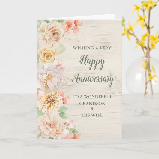 Floral kleinzoon en zijn vrouw Jubileum Kaart (Gele Bloem)