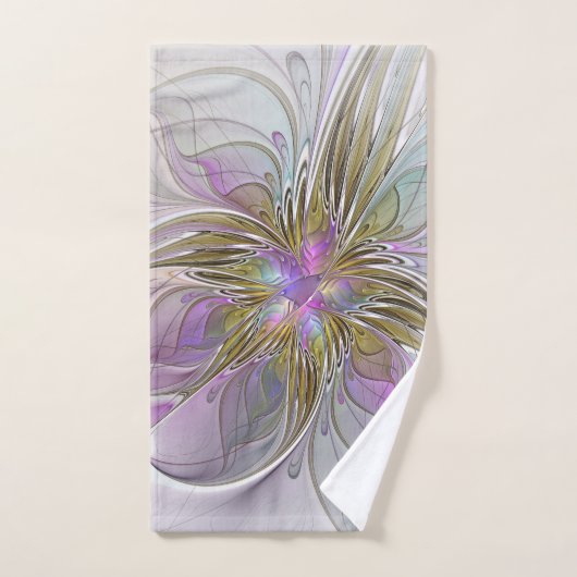 Floral kleurrijk Abstract fractal met roze en goud Bad Handdoek (Handdoek)