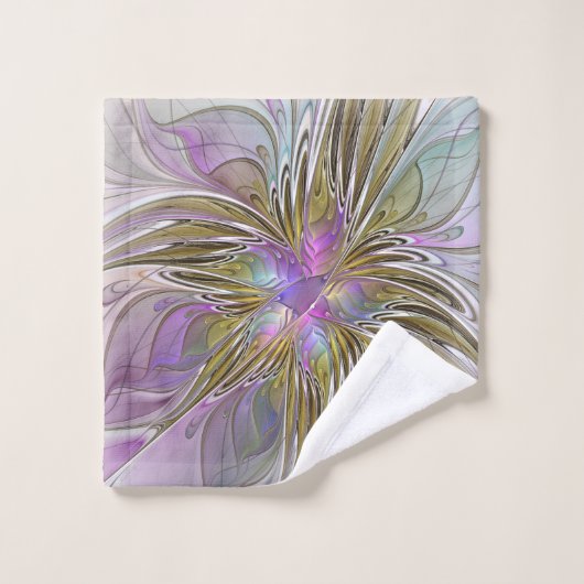 Floral kleurrijk Abstract fractal met roze en goud Bad Handdoek (Wasdoekje)
