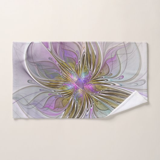 Floral kleurrijk Abstract fractal met roze en goud Bad Handdoek (Handdoek)