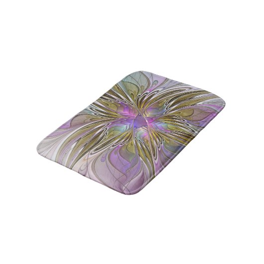 Floral kleurrijk Abstract fractal met roze en goud Badmat (Gekanteld)