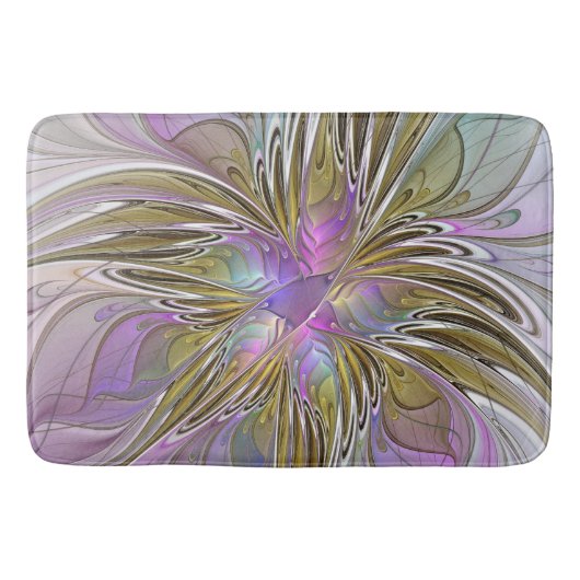 Floral kleurrijk Abstract fractal met roze en goud Badmat (Voorkant)
