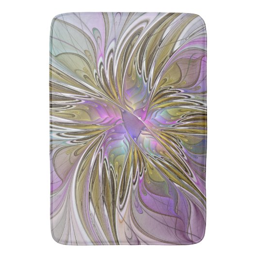 Floral kleurrijk Abstract fractal met roze en goud Badmat (Voorkant Verticaal)