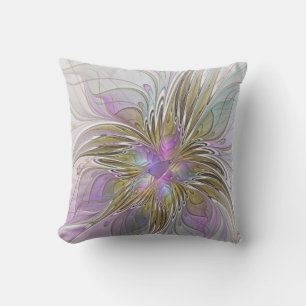 Floral kleurrijk Abstract fractal met roze en goud Buitenkussen