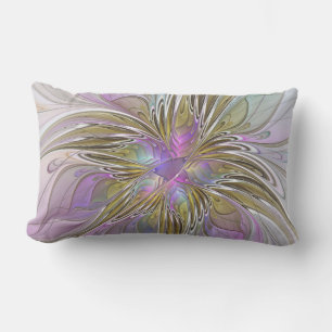 Floral kleurrijk Abstract fractal met roze en goud Buitenkussen