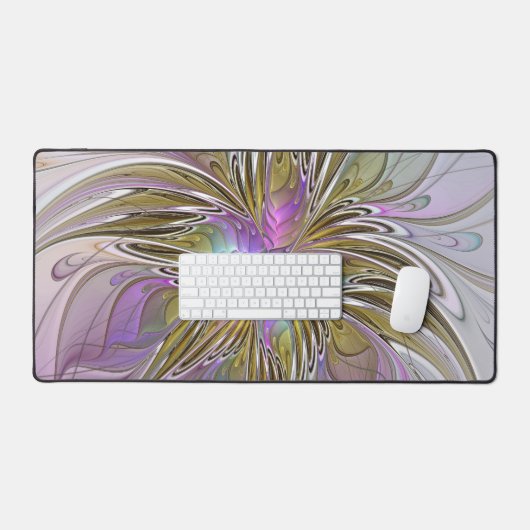Floral kleurrijk Abstract fractal met roze en goud Bureaumat (Keyboard & Muis)