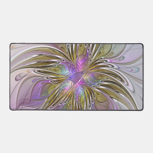 Floral kleurrijk Abstract fractal met roze en goud Bureaumat (Voorkant)