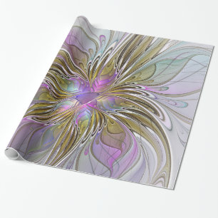 Floral kleurrijk Abstract fractal met roze en goud Cadeaupapier