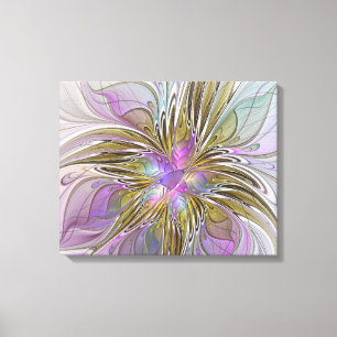 Floral kleurrijk Abstract fractal met roze en goud Canvas Afdruk