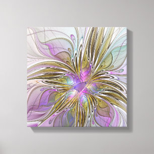 Floral kleurrijk Abstract fractal met roze en goud Canvas Afdruk