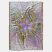 Floral kleurrijk Abstract fractal met roze en goud Deken (Voorkant Verticaal)