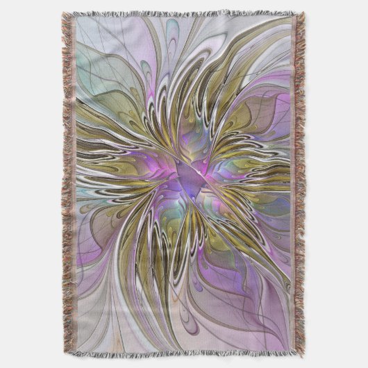 Floral kleurrijk Abstract fractal met roze en goud Deken (Voorkant Verticaal)
