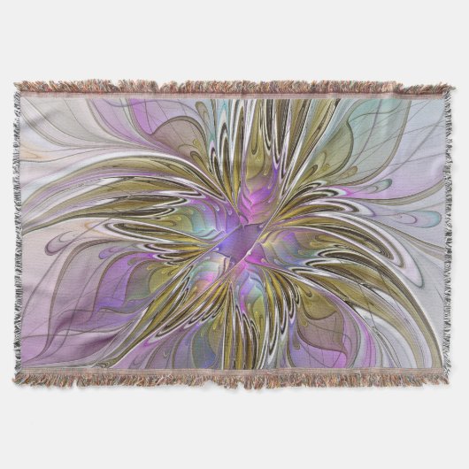 Floral kleurrijk Abstract fractal met roze en goud Deken (Voorkant)