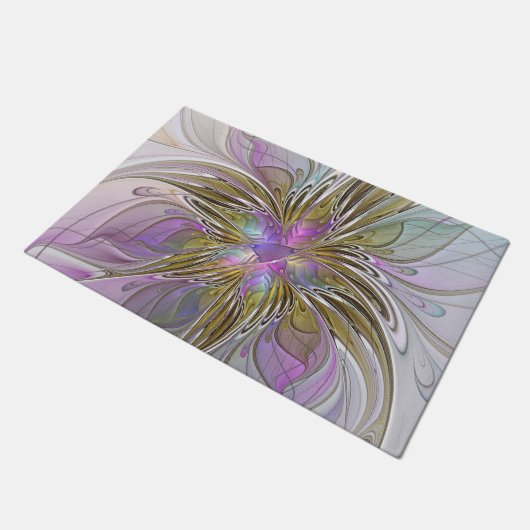 Floral kleurrijk Abstract fractal met roze en goud Deurmat (Schuin)