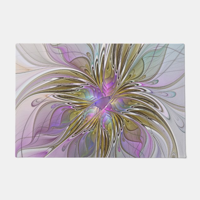 Floral kleurrijk Abstract fractal met roze en goud Deurmat (Voorkant)