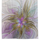 Floral kleurrijk Abstract fractal met roze en goud Douchegordijn (Voorkant)
