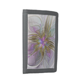 Floral kleurrijk Abstract fractal met roze en goud Drievoud Portemonnee