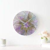 Floral kleurrijk Abstract fractal met roze en goud Grote Klok (Huis)